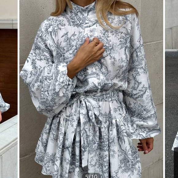 Ink Painting Print Tie Up A-Line Dress - Picture 5 of 5